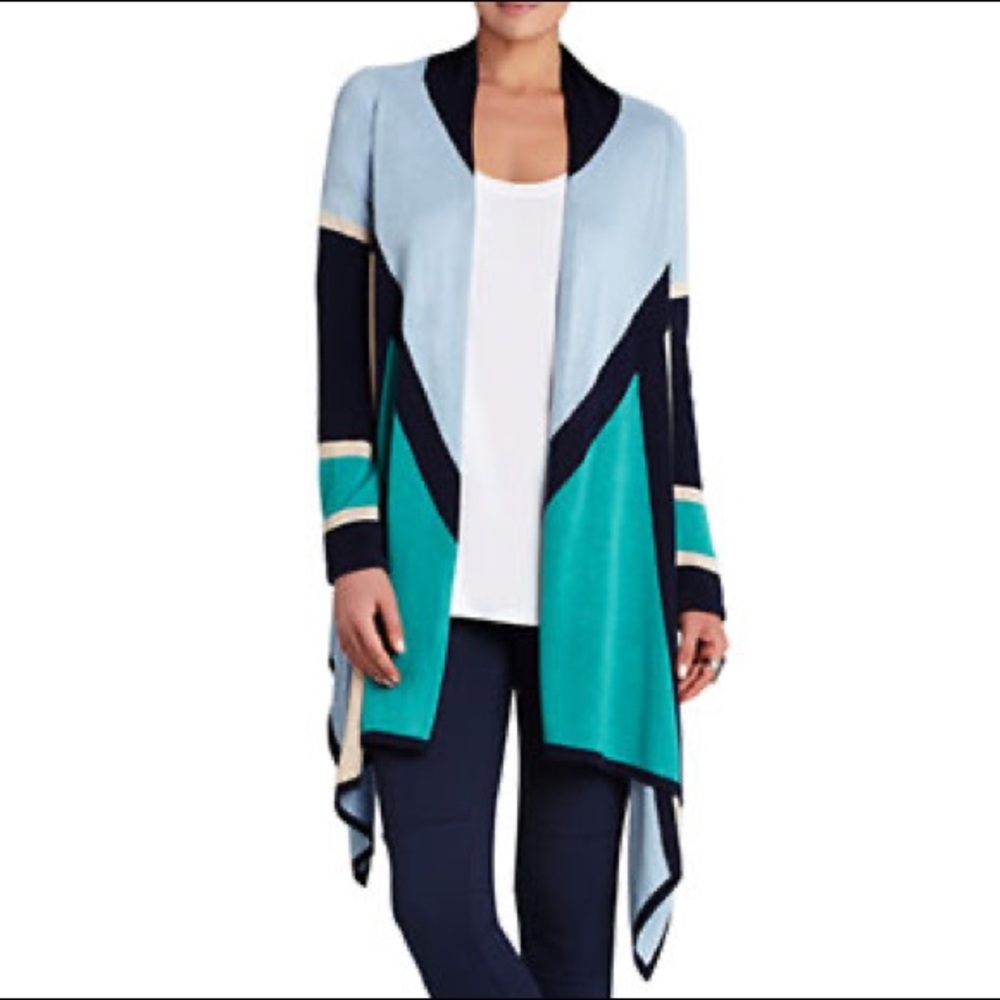 S // BCBGMaxAzria Beret Sea Green Blue Combo Colorblock Cardigan Sweater